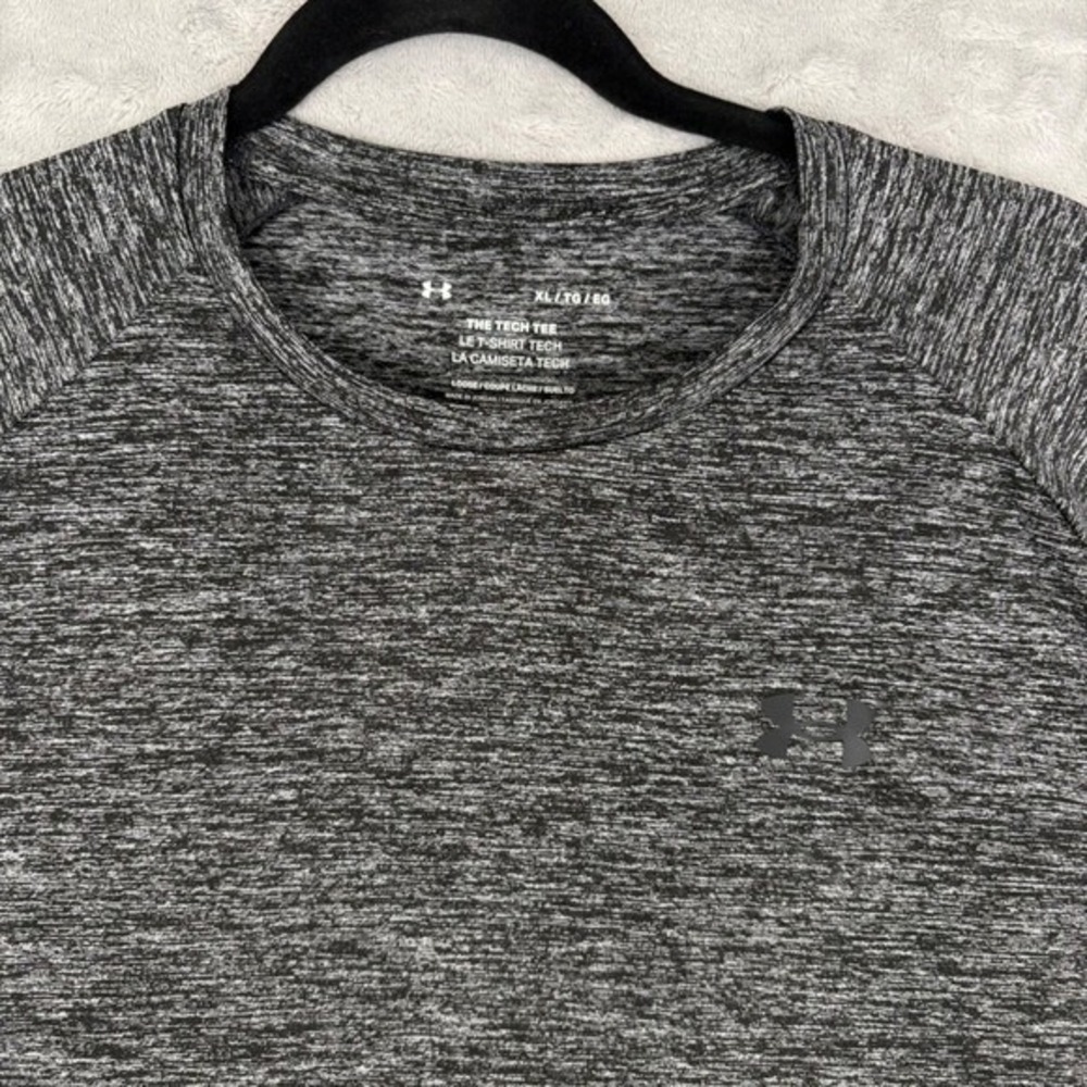 Under Armour Mens Tech Tee Charcoal Grey Heather Training Shirt XL Raglan Loose - Picture 2 of 12